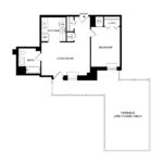 The Beacon Jersey Paramount (A3) Floorplans - Showing one bedroom and one bath, Jersey City, NJ