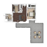 The Beacon Jersey Paramount (A3) Furnished floorplans - Showing one bedroom and one bath, Jersey City, NJ