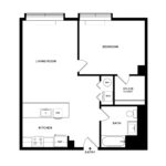 The Beacon Jersey Paramount (A4) Floorplans - Showing one bedroom and one bath, Jersey City, NJ