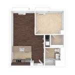 The Beacon Jersey Paramount (A4) Unfurnished floorplans - Showing one bedroom and one bath, Jersey City, NJ