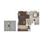 The Beacon Jersey Paramount (A6) Furnished floorplans - Showing one bedroom and one bath, Jersey City, NJ