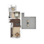 The Beacon Jersey Paramount (A7) Furnished floorplans - Showing one bedroom and one bath, Jersey City, NJ