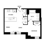 The Beacon Jersey Paramount (S14) Floorplans - Showing one bedroom and one bath, Jersey City, NJ