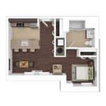 The Beacon Jersey Paramount (S14) Furnished floorplans - Showing one bedroom and one bath, Jersey City, NJ