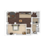 The Beacon Jersey Tower (A10) Furnished Floorplans - Showing one bedroom and one bath, Jersey City, NJ