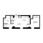 The Beacon Jersey Tower (A2) Floorplans - Showing one bedroom and one bath, Jersey City, NJ
