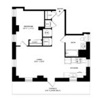 The Beacon Jersey Tower (A5) Floorplans - Showing one bedroom and one bath, Jersey City, NJ
