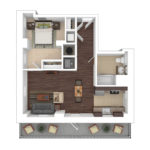 The Beacon Jersey Tower (A5) Furnished Floorplans - Showing one bedroom and one bath, Jersey City, NJ
