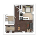 The Beacon Jersey Tower (A6) Furnished Floorplans - Showing one bedroom and one bath, Jersey City, NJ