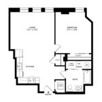 The Beacon Jersey Tower (A7) Floorplans - Showing one bedroom and one bath, Jersey City, NJ