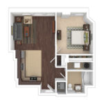 The Beacon Jersey Tower (A7) Furnished Floorplans - Showing one bedroom and one bath, Jersey City, NJ