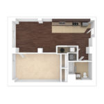 The Beacon Jersey Tower (A8) Unfurnished Floorplans - Showing one bedroom and one bath, Jersey City, NJ