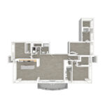 Anthem Harbor Point PH-AN1 unfurnished floorplan diagram showing three bedrooms, two baths, Stamford, CT Unfurnished