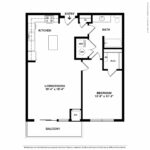 Escape Harbor Point ESC-A12 floorplan diagram showing one bedroom and one bath, Stamford, CT