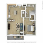 Escape Harbor Point ESC-A12 furnished floorplan diagram showing one bedroom and one bath, Stamford, CT