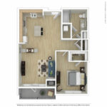 Escape Harbor Point ESC-A13 furnished floorplan diagram showing one bedroom and one bath, Stamford, CT