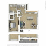 Escape Harbor Point ESC-A14 furnished floorplan diagram showing one bedroom and one bath, Stamford, CT