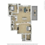 Escape Harbor Point ESC-A17 furnished floorplan diagram showing two bedrooms and two baths, Stamford, CT