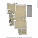 Escape Harbor Point ESC-A17 unfurnished floorplan diagram showing two bedrooms and two baths, Stamford, CT