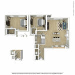 Escape Harbor Point ESC-A19 furnished floorplan diagram showing two bedrooms and one baths, Stamford, CT