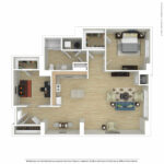 Escape Harbor Point ESC-A20 furnished floorplan diagram showing one bedrooms and one baths, Stamford, CT