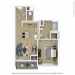 Escape Harbor Point ESC-A4 furnished floorplan diagram showing one bedroom and one bath, Stamford, CT