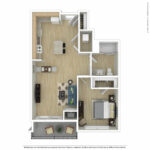 Escape Harbor Point ESC-A5 furnished floorplan diagram showing one bedrooms and one baths, Stamford, CT