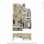 Escape Harbor Point ESC-A6 furnished floorplan diagram showing one bedroom and one bath, Stamford, CT