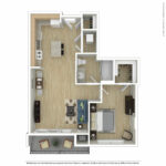 Escape Harbor Point ESC-A7 furnished floorplan diagram showing one bedrooms and one baths, Stamford, CT