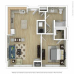 Escape Harbor Point ESC-A9 furnished floorplan diagram showing one bedroom and one bath, Stamford, CT