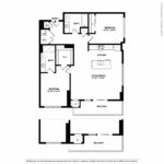 Escape Harbor Point ESC-B1 floorplan diagram showing two bedrooms and two baths, Stamford, CT