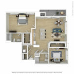 Escape Harbor Point ESC-B10 furnished floorplan diagram showing two bedrooms and two baths, Stamford, CT