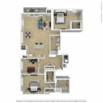 Escape Harbor Point ESC-B13 furnished floorplan diagram showing two bedrooms and two baths, Stamford, CT