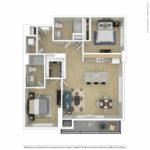 Escape Harbor Point ESC-B2 furnished floorplan diagram showing two bedrooms and two baths, Stamford, CT