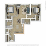 Escape Harbor Point ESC-B4 furnished floorplan diagram showing two bedrooms and two baths, Stamford, CT