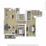 Escape Harbor Point ESC-B5 furnished floorplan diagram showing two bedrooms and two baths, Stamford, CT