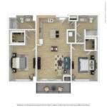 Escape Harbor Point ESC-B6 furnished floorplan diagram showing two bedrooms and two baths, Stamford, CT