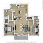 Escape Harbor Point ESC-B7 furnished floorplan diagram showing two bedrooms and two baths, Stamford, CT