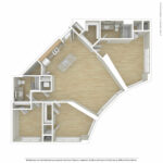 Escape Harbor Point ESC-C1 unfurnished floorplan diagram showing three bedrooms and two baths, Stamford, CT