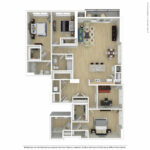 Escape Harbor Point ESC-C4 furnished floorplan diagram showing three bedrooms and three baths, Stamford, CT